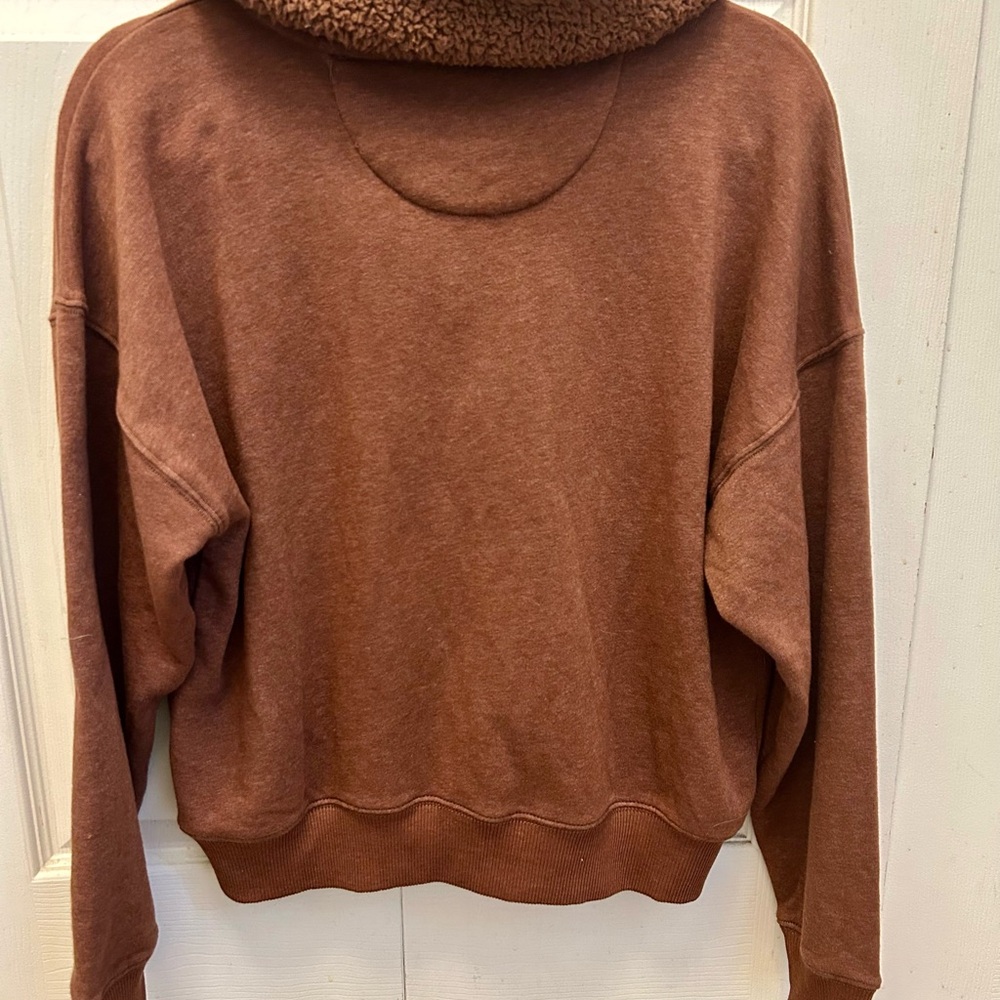 Vintage Y2K American Eagle Outfitters Rust Sherpa Collar Button Pullover - Picture 2 of 5